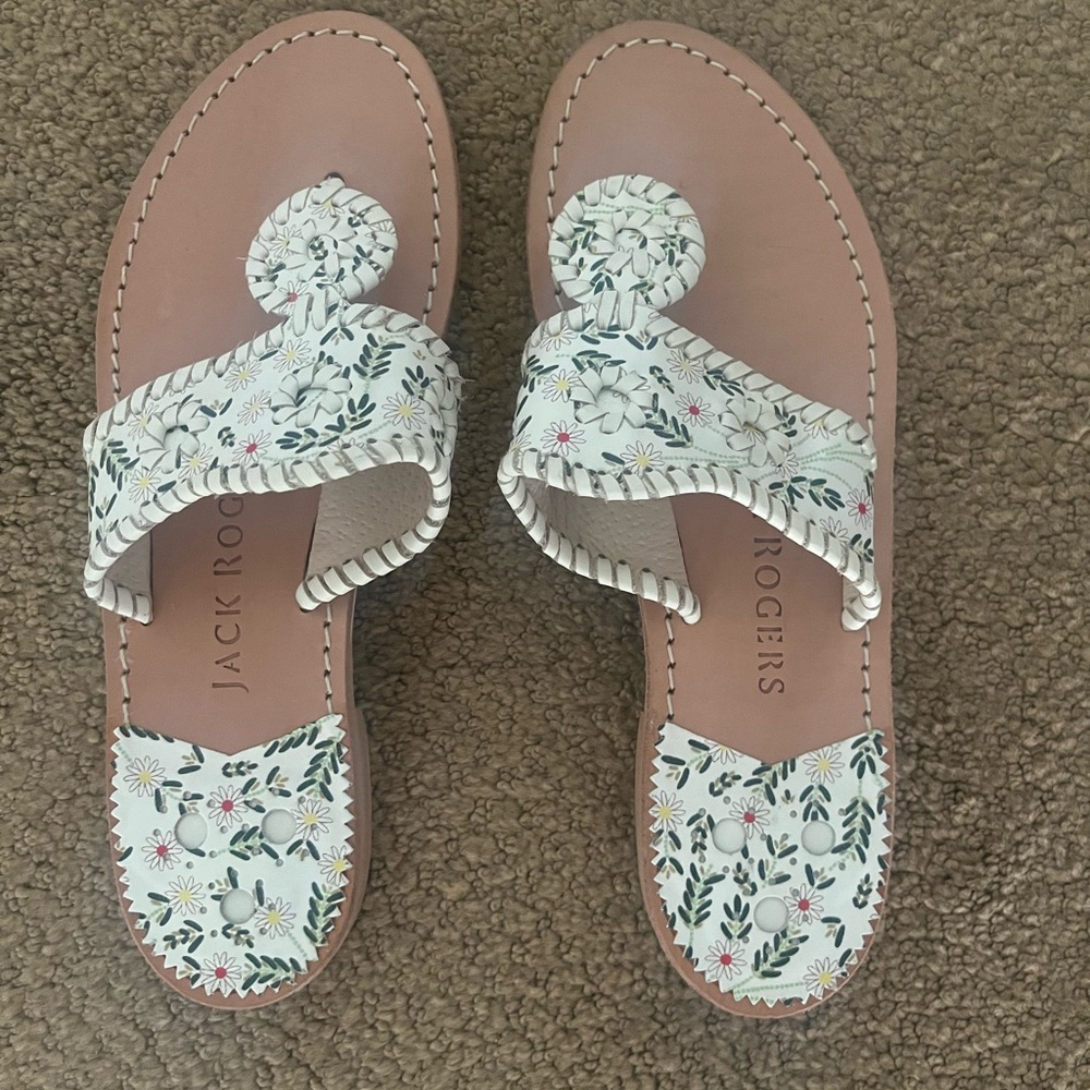 Jack Rogers Floral Sandals - White and Green